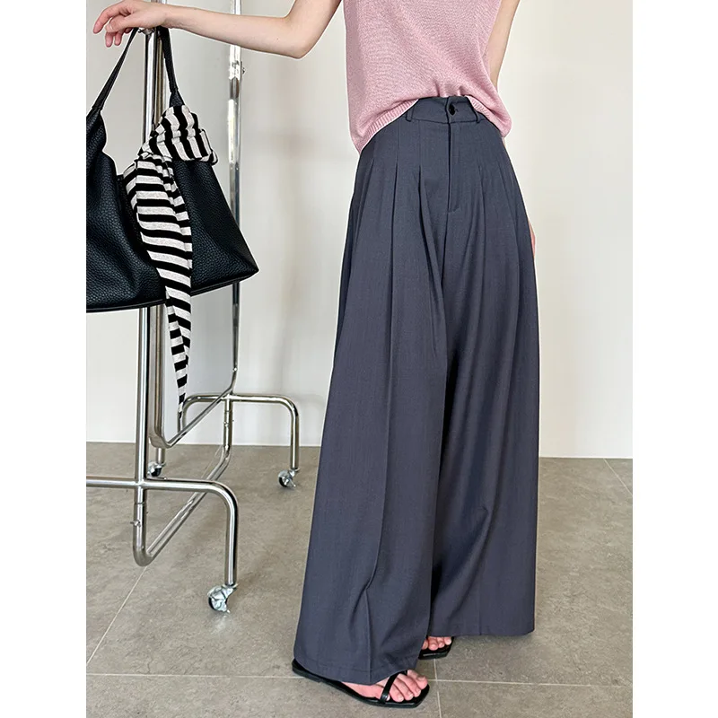 صيف جديد كلاسيكي ارتفاع الخصر مستقيم عارضة السراويل النسائية فضفاضة #2