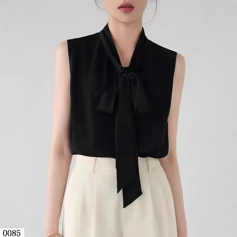 

Новинка: Летний женский топ из белого шифона без рукавов, однотонный, с бантом и шнуровкой, простой и элегантный, в стиле модной одежды.