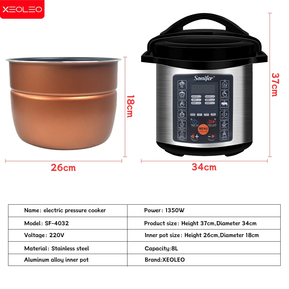 XEOLEO 8L Multifunction Electric Pressure Cooker 1350W Household Rice Cooker Pressure Pot Multicooker instant Pot