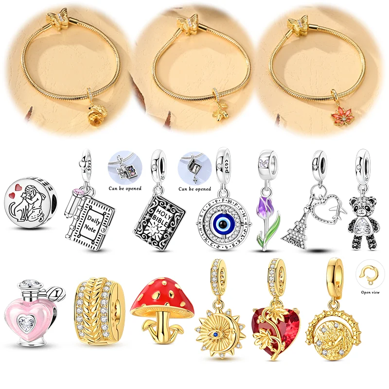 Original 925 Sterling Silver Charms Beads People Dogs Embrace Mushrooms Maple Leaves Dangle Fit Original Bracelet Women Jewelry