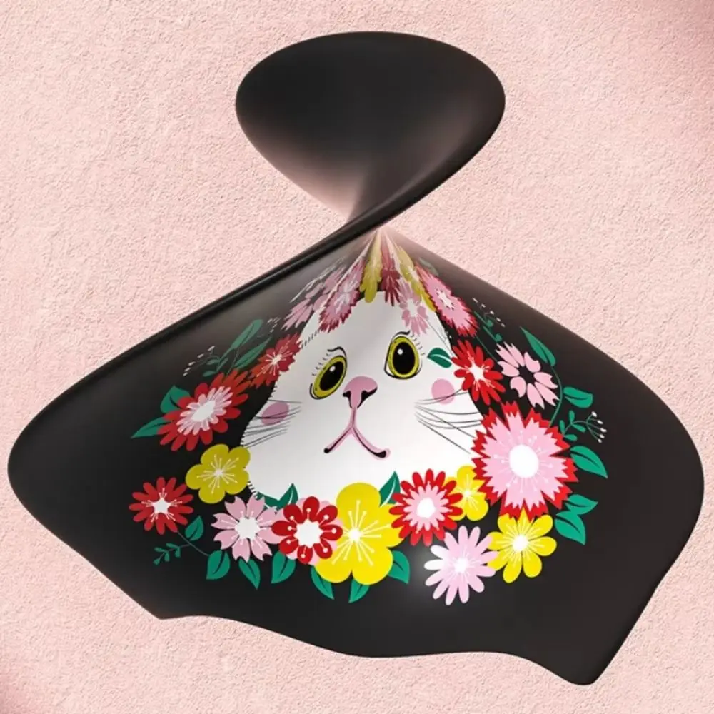 Large Size Swimming Caps Ear Protection Fashionable Printed Silicone Swim Caps Waterproof Long Hair Cartoon Cat Swim Caps