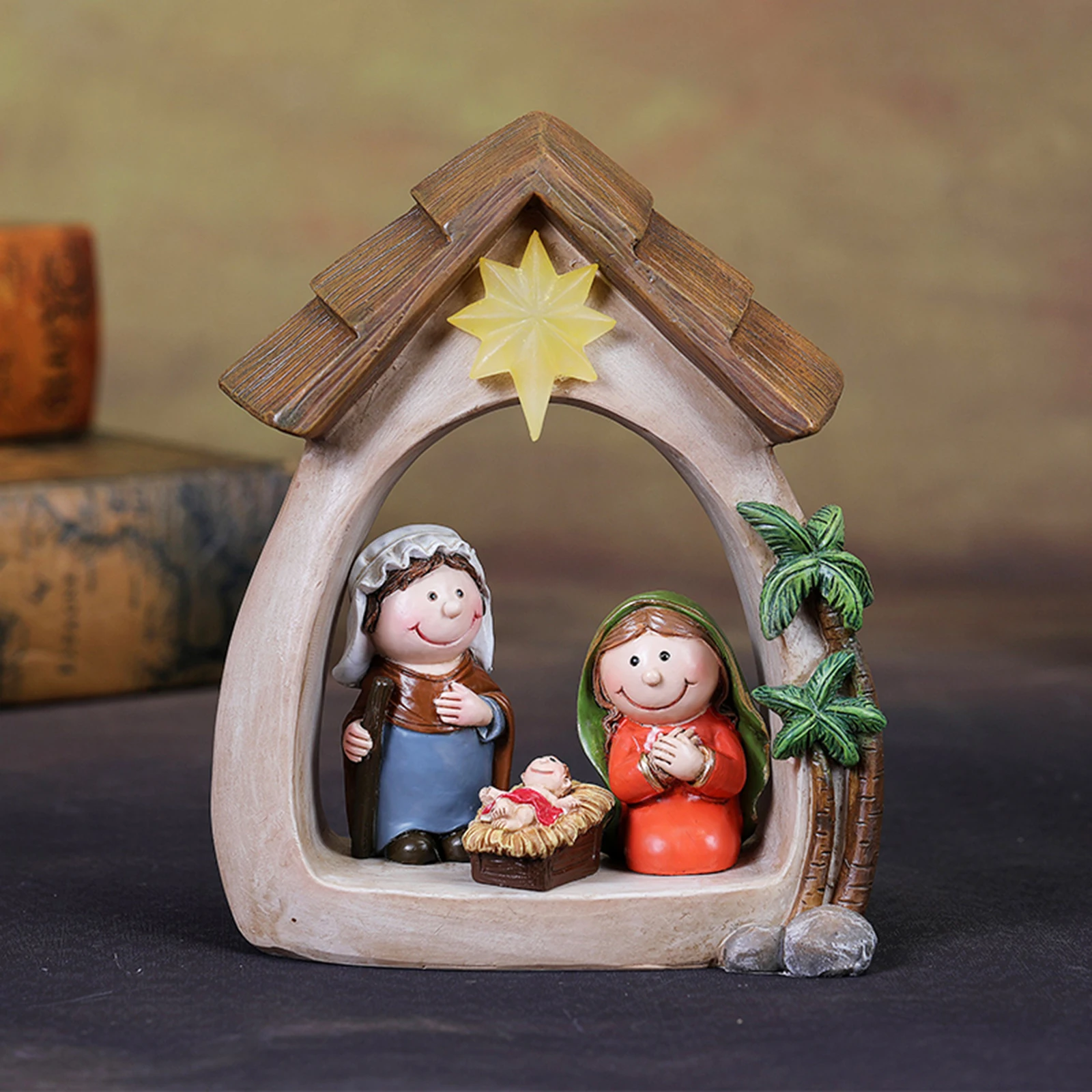 Figurines de la Nativité de Noël avec lumière, résine, Sainte famille, naissance de Jésus pour Noël, église britannique, étagère, chapelle, 12 pièces