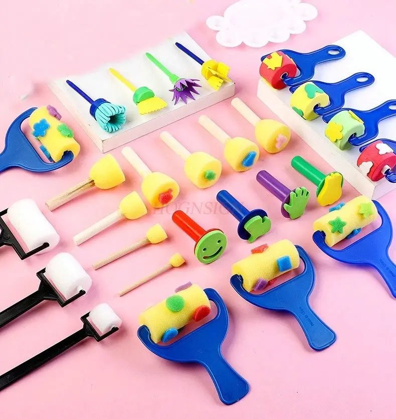 

Kindergarten DIY painting material tool set, sponge stick, rubbing paint, seal, children's painting brush, art mold