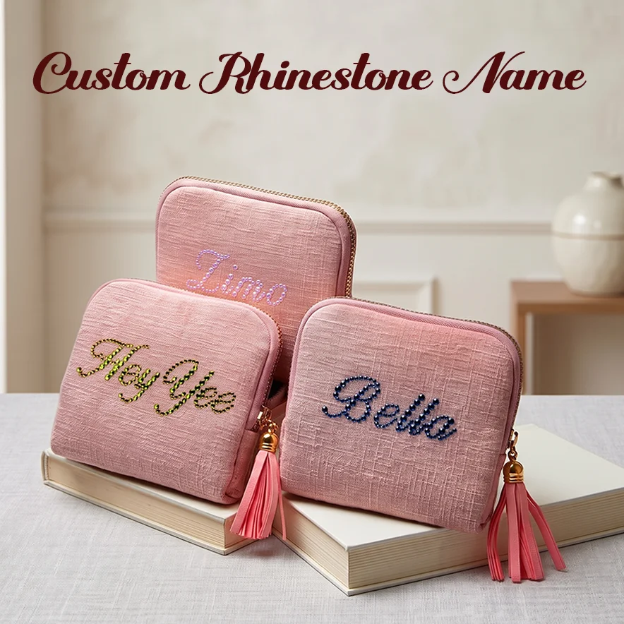 Personalized customized name Rhinestone Velvet Jewelry Bag Travel Pouch Earrings Necklace Soft Storage Gift Bag for Women Girls