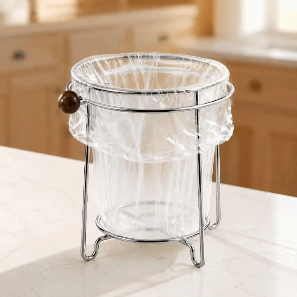 Stainless Steel Garbage Bag Holder Portable Space Saving Waste Organizer Stand Multifunctional Countertop Garbage Bag Stand