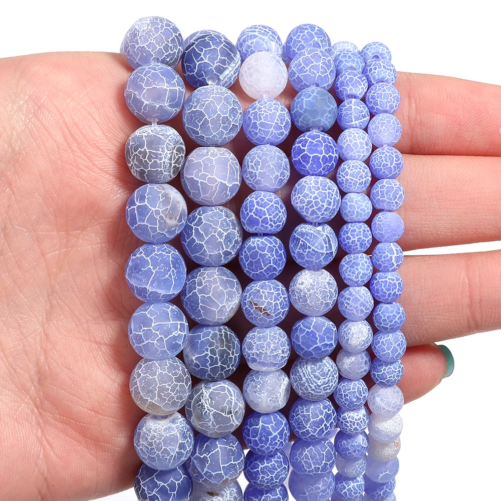 1 Strand Sky Blue Weathered Agate Stone Beads Round Natural Stone Loose Spacers Beads DIY Jewelry Bracelet Pendant Accessories