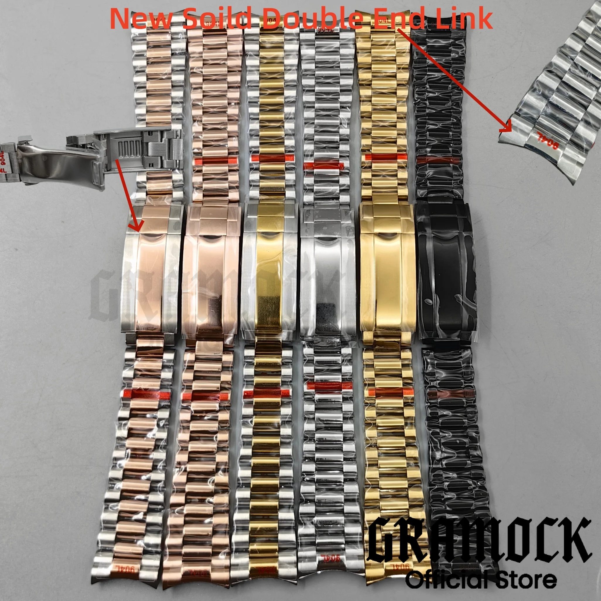 20mm Width Watch Band 904L Stainless Steel New Double End Link President Bracelet Fold Glide Clasp Two Tone Gold Rose Gold Strap