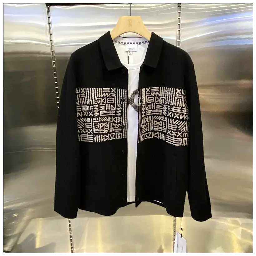 New men's fashion trend long-sleeved cardigan jacket knitted lapel casual versatile handsome jacket