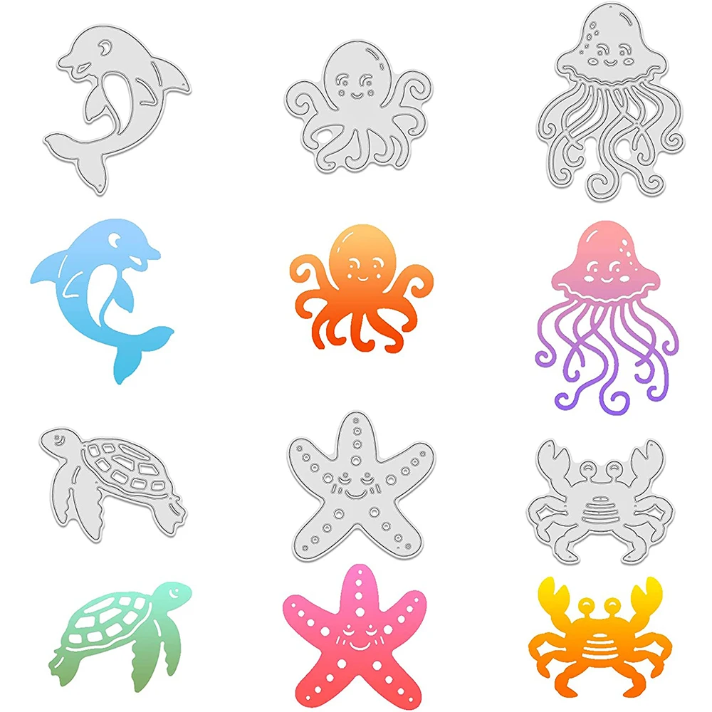 Cute Sea Creatures Metal Cutting Dies Dolphin Octopus Die Cuts Jellyfish Mold for DIY Scrapbook Photo Album Holiday Cards Diary