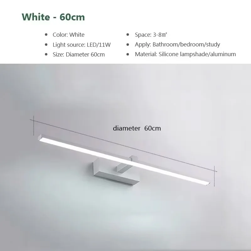 Luces Led para espejo, lámparas de pared impermeables para baño, lámpara plana LED blanca y negra, lámpara de pared interior moderna, iluminación de baño, maquillaje