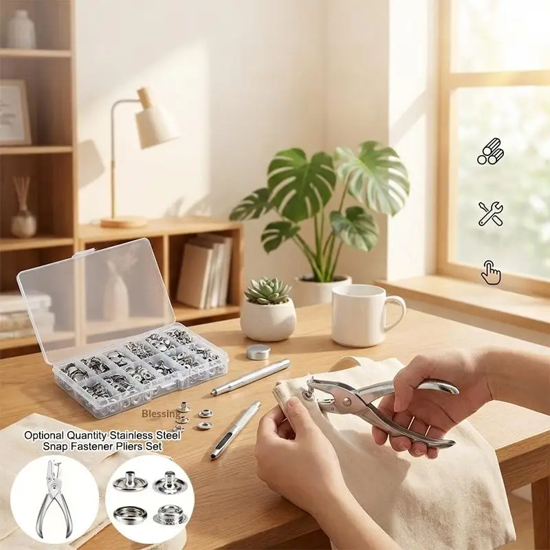 104/204/408/612 Piece Stainless Steel Snap Fastener Set Including Pliers Durable Diy Snap Fastener Crimping Tool Kit