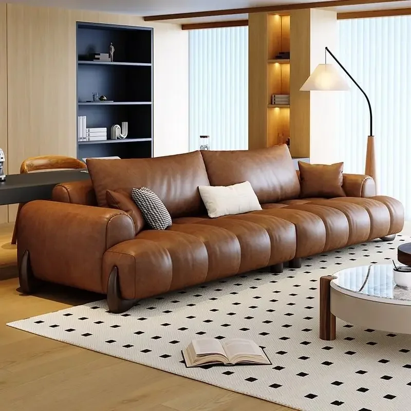 Leather Italian light luxury sofa