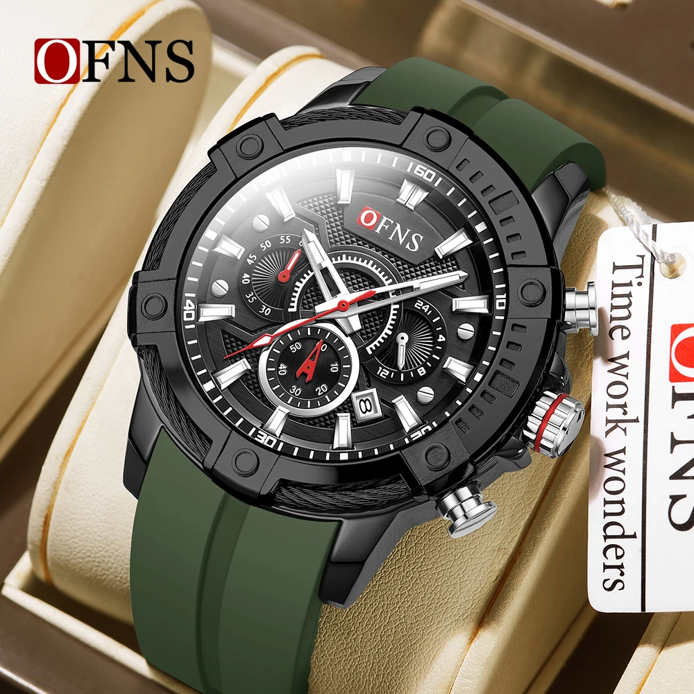 OFNS New 8037 Fashionable Student Three Eye Six Pin Quartz Watch Men's Waterproof Luminous Calendar, Quartz Watch