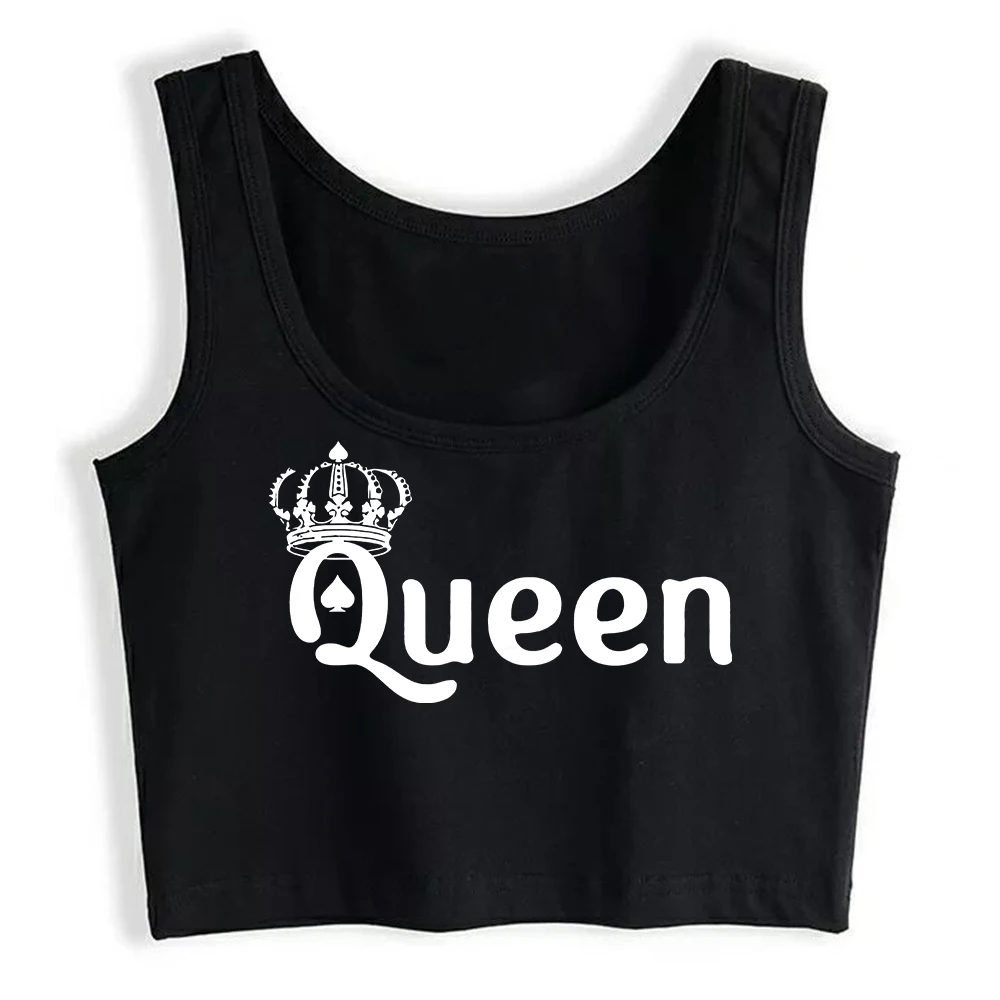 Queen Of Spades Print Naughty Sexy Fit Crop Top Hotwife Humor Fun Flirting Cotton Tank Tops Swinger  Playful Lifestyle Camisole