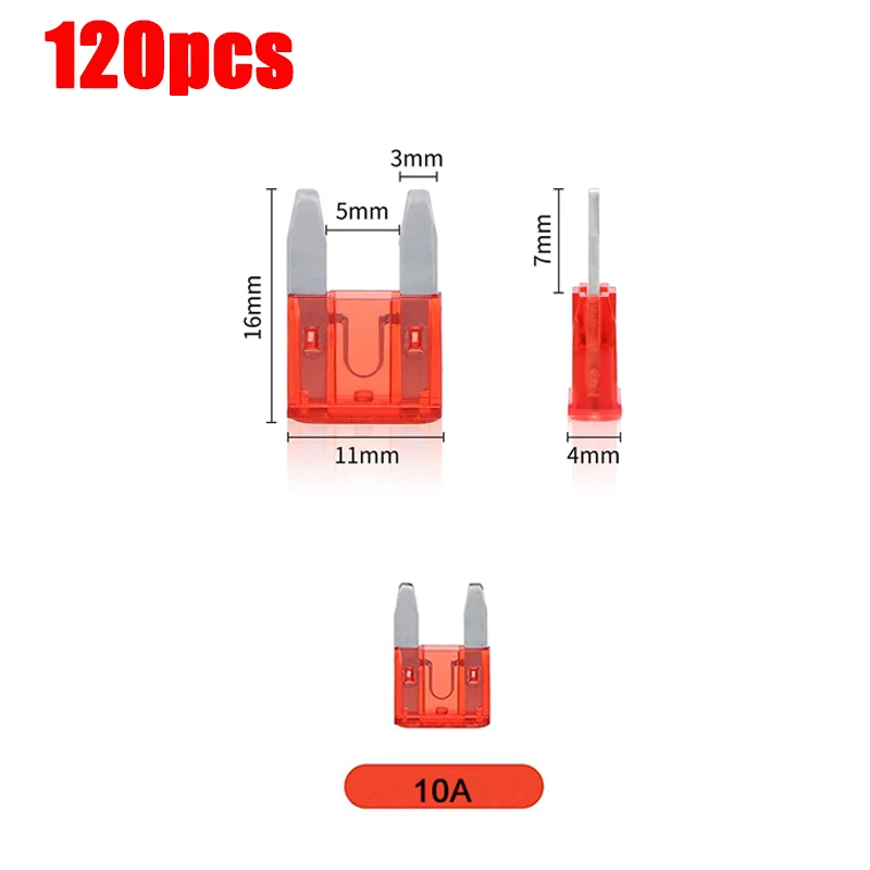 120Pcs Small Car Blade Fuses Kit Zinc Alloy Automotive Car Truck Fuse 10A For Auto Car Truck