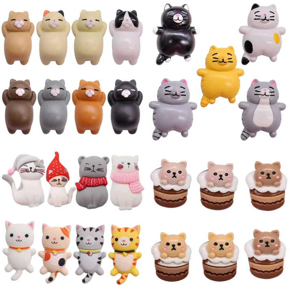 

5-8PCS Kawaii Cat Series Resin Shoe Charms Sandals Shoes Decoration Garden Shoes Button Accessories Unisex Boys Girls Gift