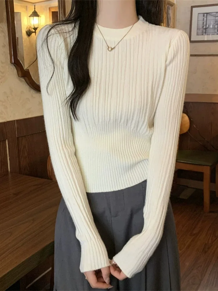 

Stunning Knitted Slim Fit Long Sve round Ne Base irt Women's Inner Wear Spring Autumn Winter Versatile Top Commute Sle