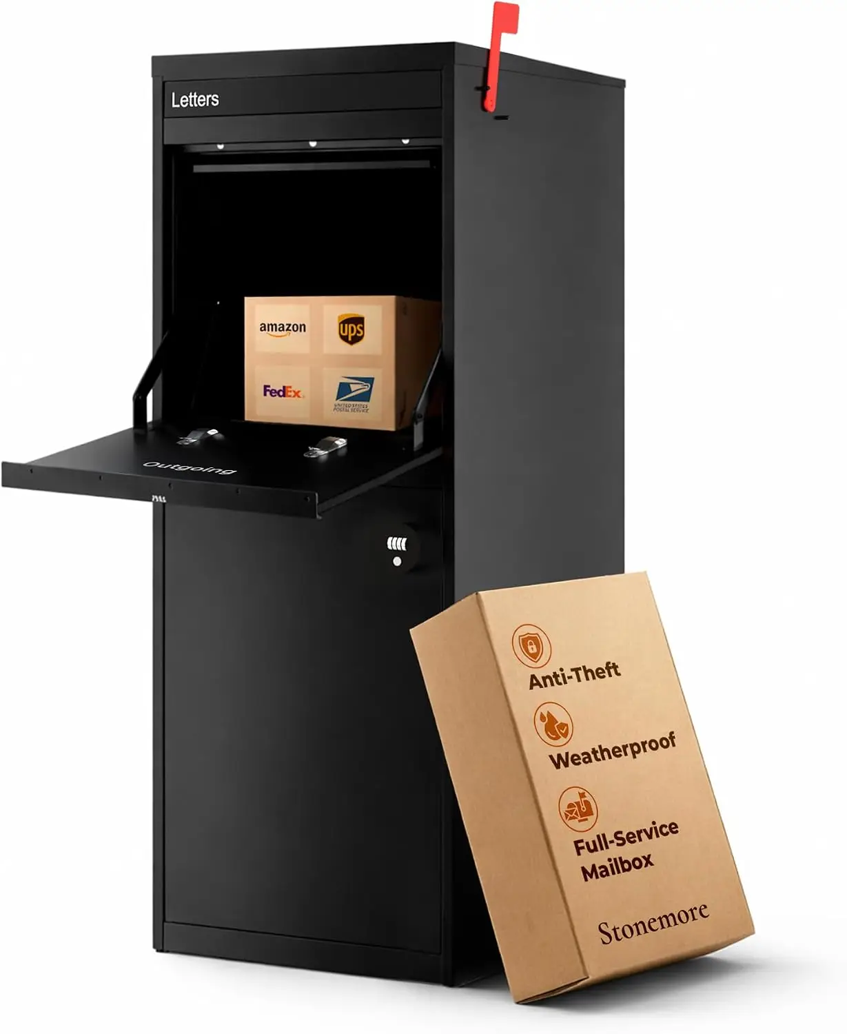 Hudson USPS Compatible Mailbox, Classic Black Package Mailbox, Anti-Theft Locking Parcel Drop Box for Porch Or Curbside, Large M
