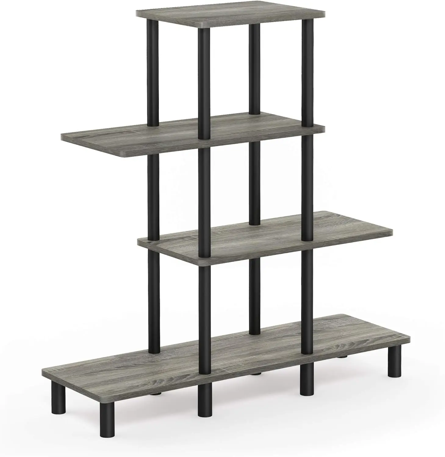 

4-Tier Open Shelf Display Rack in French Oak Grey/Black for Home Organization