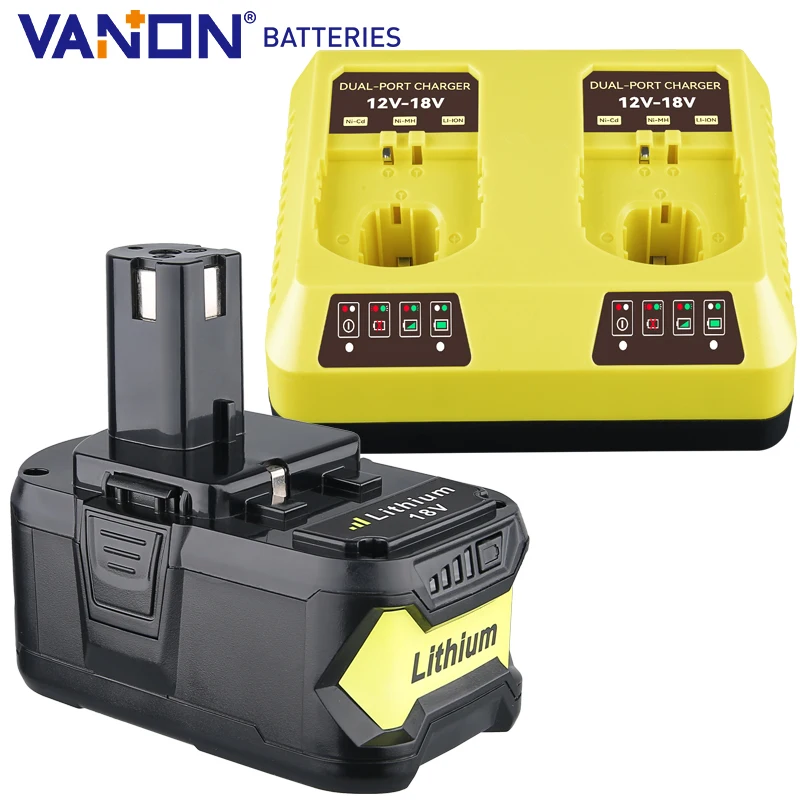 

Vanon P108 5Ah 18V one Llithium Battery and P117 18V Fast Dual Charger P102 P122 Series Tools to Replace for Ryobi Battery pin