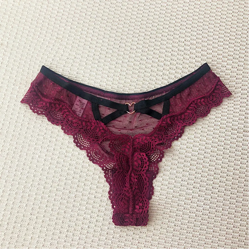 Sexy Fashion Lace Solid Color Low Waisted Panty Lingerie for Woman Hollow out Women\'s Thong Pants Underwear