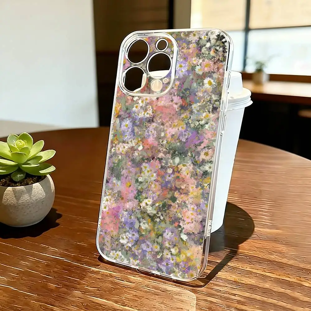 

Oil Painting Flowers Series Phone Case Transparent Silicone Soft For iPhone 17 16 15 14 13 12 11 Mini Pro Max Plus