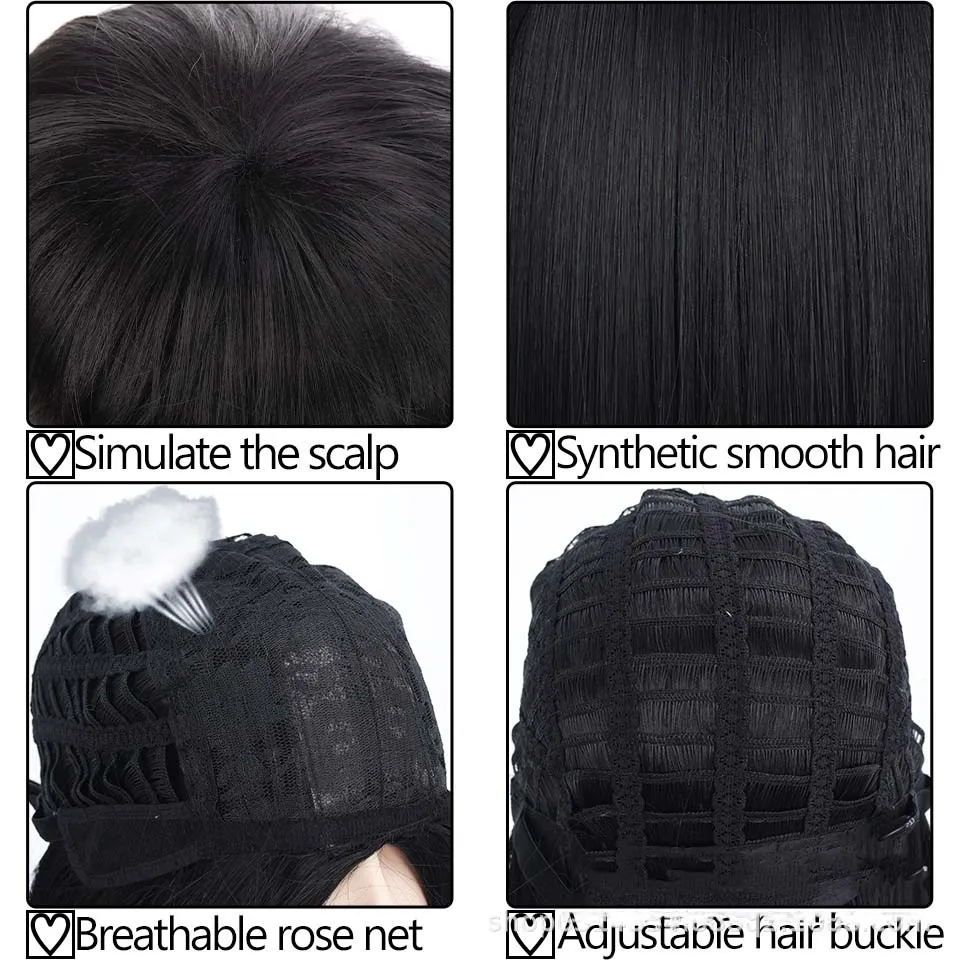 Cabelo sintético curto com arranca para homens, peruca masculina, cosplay diário, fantasias de anime, perucas de dia das bruxas, preto, branco,