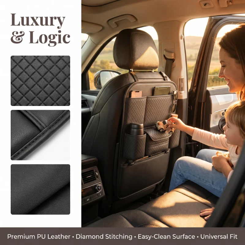 

2pcs High Capacity Multi Pocket Car Seat Back Storage Bag Multi Functional Wear Resistant Anti Kick Mat Organizer