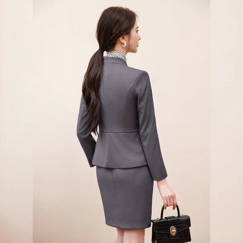 Navu elegante feminino ternos novo temperamento com decote em v negócios formal fino único botão blazer e saia escritório senhoras trabalho wear