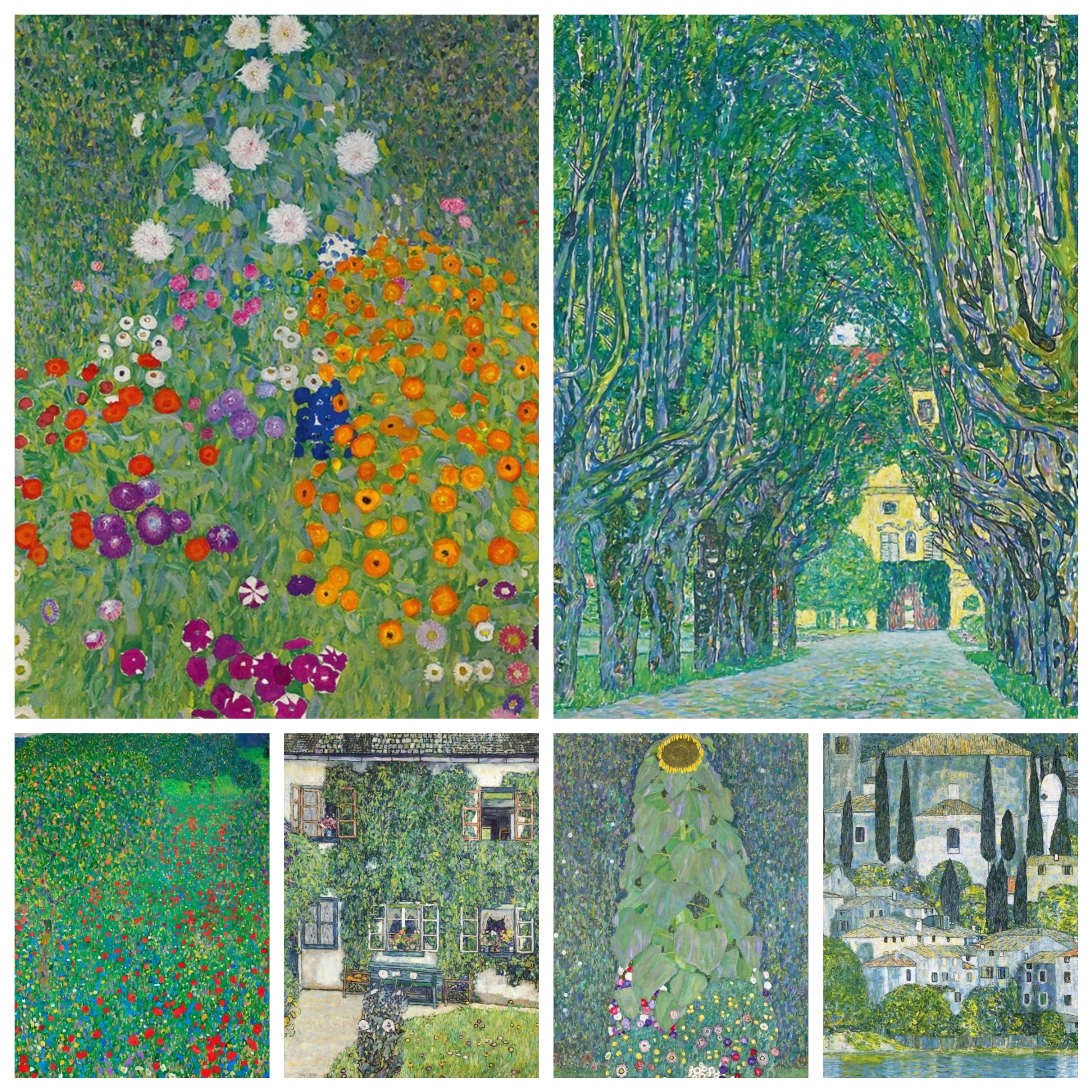 Gustav Klimt Blumengarten Sonnenblumen Kirche Diamantmalerei Abstrakte Pflanzen Blumen Wandkunst Poster Nordische Heimdekoration Mu