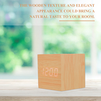 1pc Digital Alarm Clock Wooden Square LED Bedside Temperature Display USB Powered Anti-Snooze Glowing Clock Home Decorative Item
