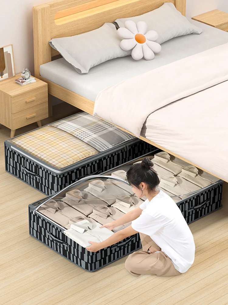 

Collapsible storage bag under bed blanket clothing quilt organizer Breathable zipper storage bag Bedroom closet organizer bag