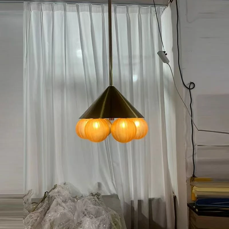 

American style Art Golden spherical lampshade Glass LED chandelier, Hardware Suspension wire Ceiling lustre for dining room