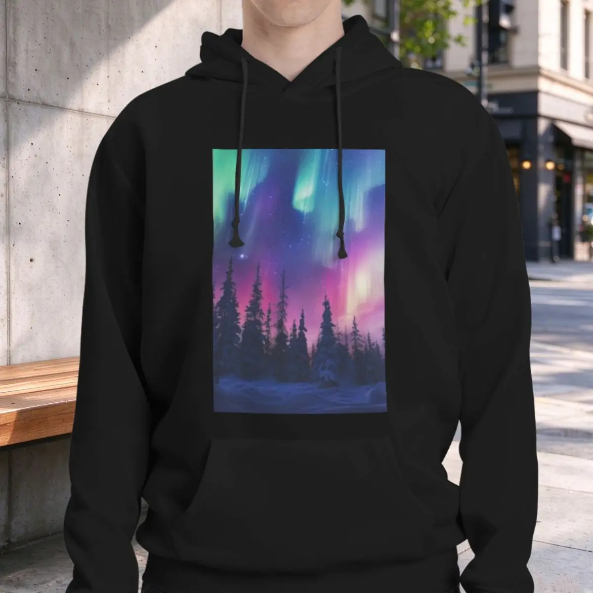 Aurora Forest Starry Night Scene Hoodies Men's Women Casual Pullover Sweatshirts Fashion Long Sleeve Streetwear Autumn Winter
