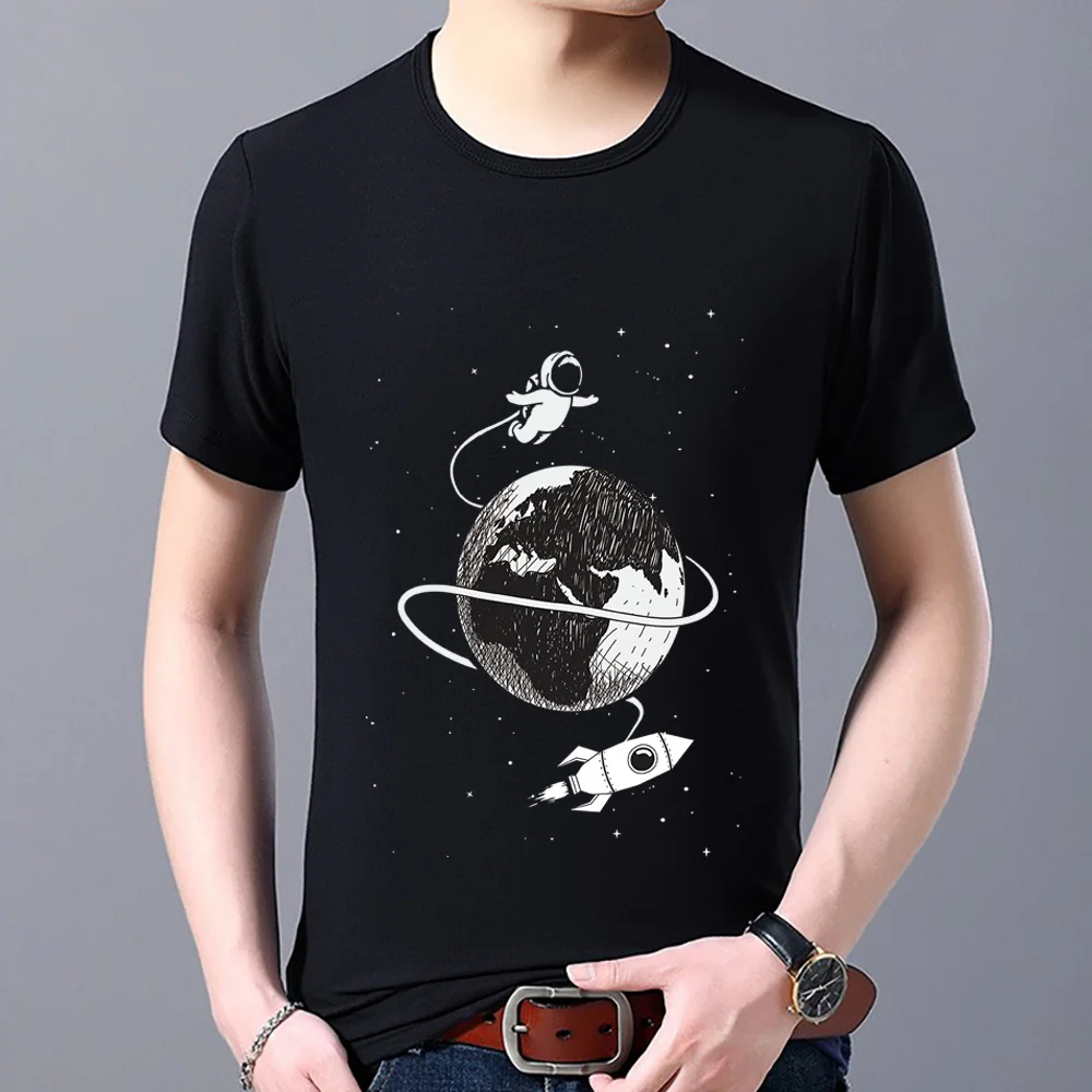 T-shirt Men 2024 New Summer Harajuku Round Neck Short Sleeve Top All-match Astronaut Print Shirts Tee Casual Comfortable Tshirts