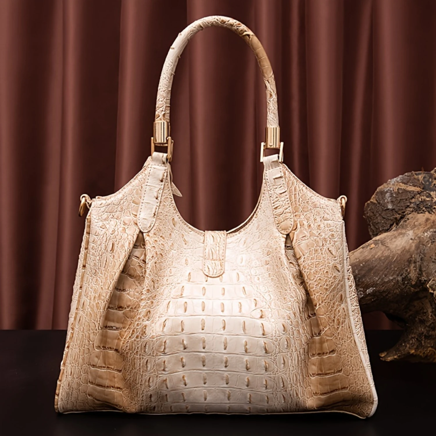 Large Capacity Crocodile Pattern Tote Bag - Elegant Vintage Handbag