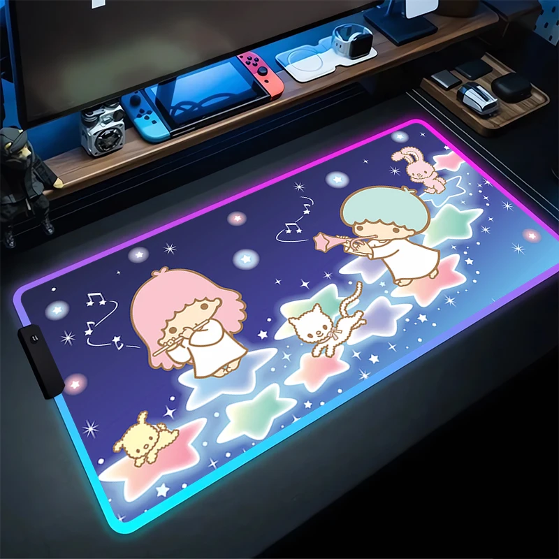 RGB Large Gaming Mouse Pad littletwinstars Laptop Mat Gaming Mousepad Backlit Keyboard Gamer Table Pads Sanrio Cute Home Decor