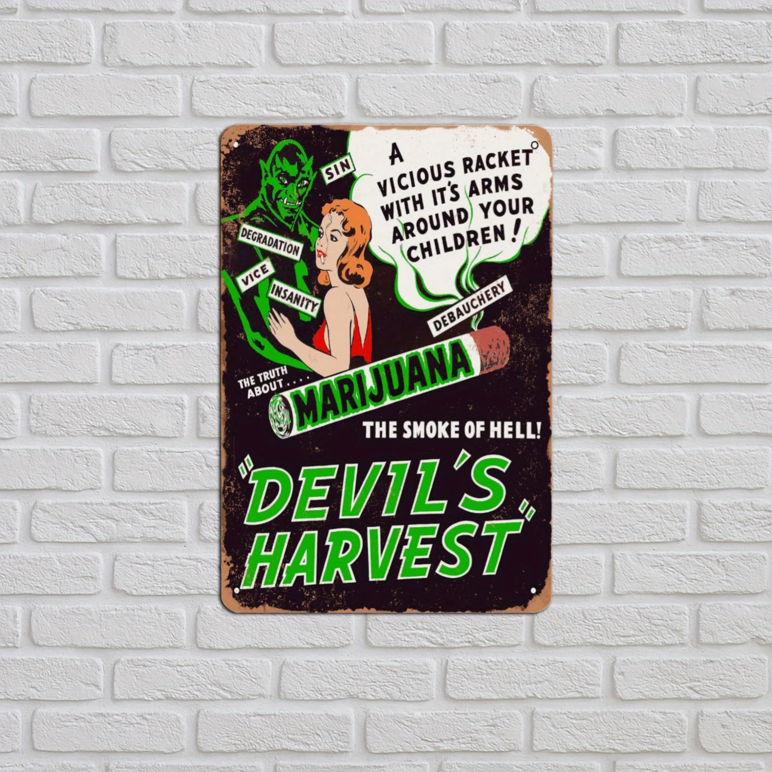 Letrero de metal de aluminio Vintage Devil's Harvest, arte de pared impermeable para el hogar, garaje, cafetería, bar, restaurante, 8.0 x 12.0 in