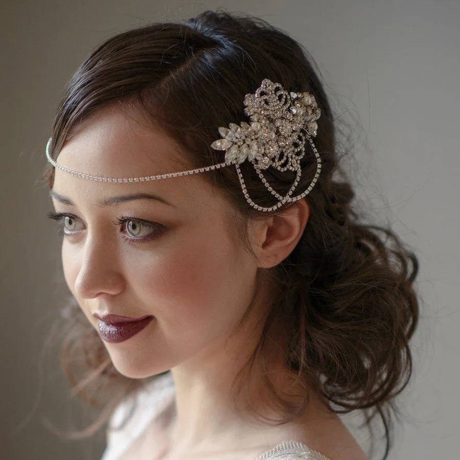 

Fashion Zircon Gatsby Headband 1920s Wedding Hair Jewelry Carnival Flapper Headdress Rhinestone Flower Head Chain for Women Gift