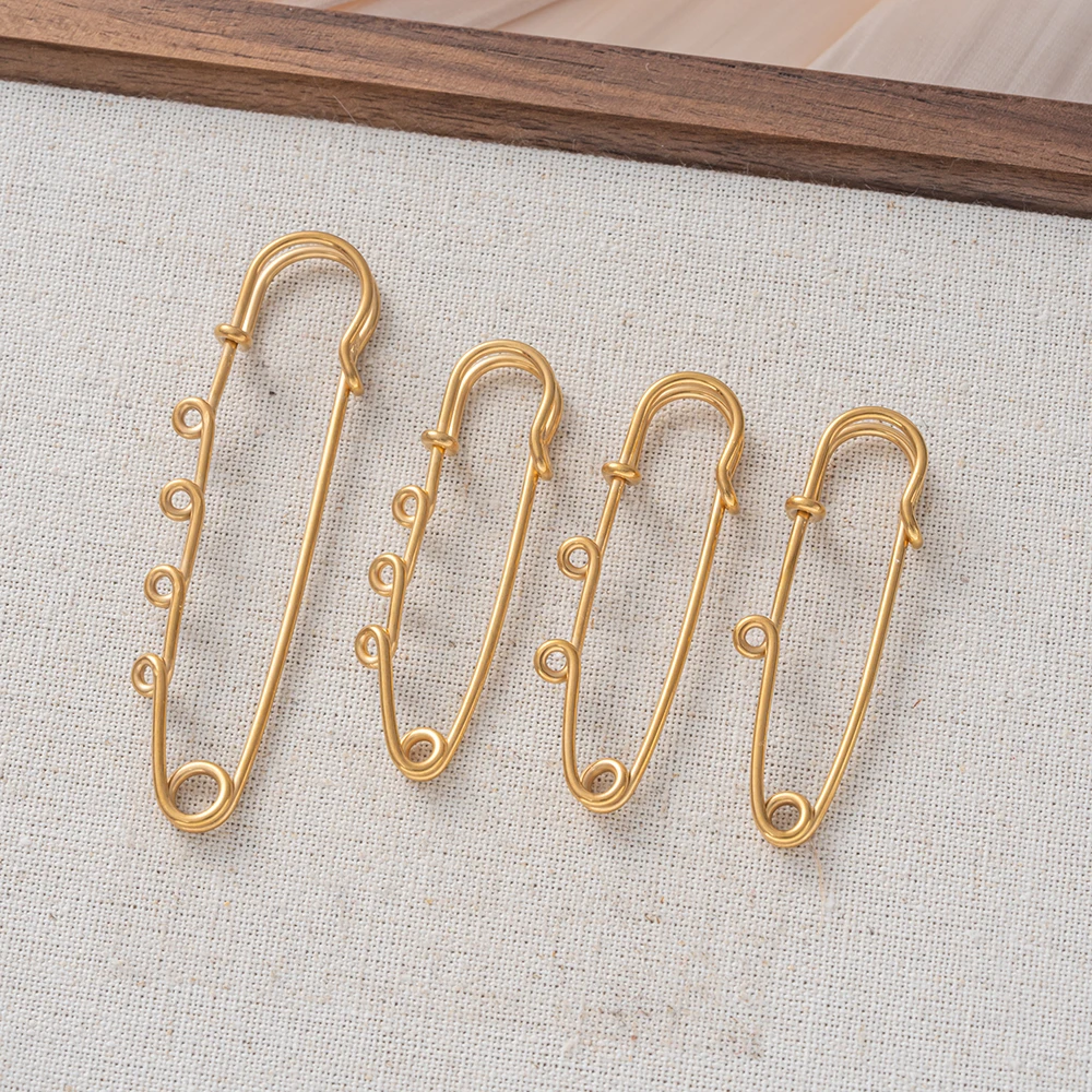 5Pcs/Lot Stainless Steel Blank Brooches Base Safety Pins with Hoops For DIY Gifts Jewelry Accessories Making Findings Supplies