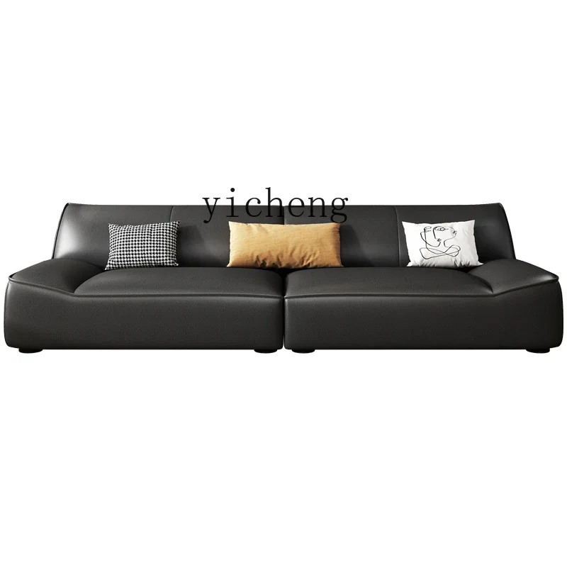 

ZC minimalist sailing sofa leather sofa first layer cowhide black sofa living room small apartment straight row