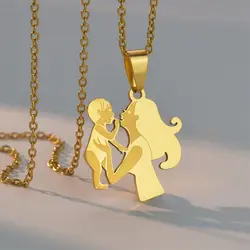 Fashion Mother Kid Son Stainless Steel Necklaces Gold Color Chain Necklace Women Jewelry collares Mother's Day Gift
