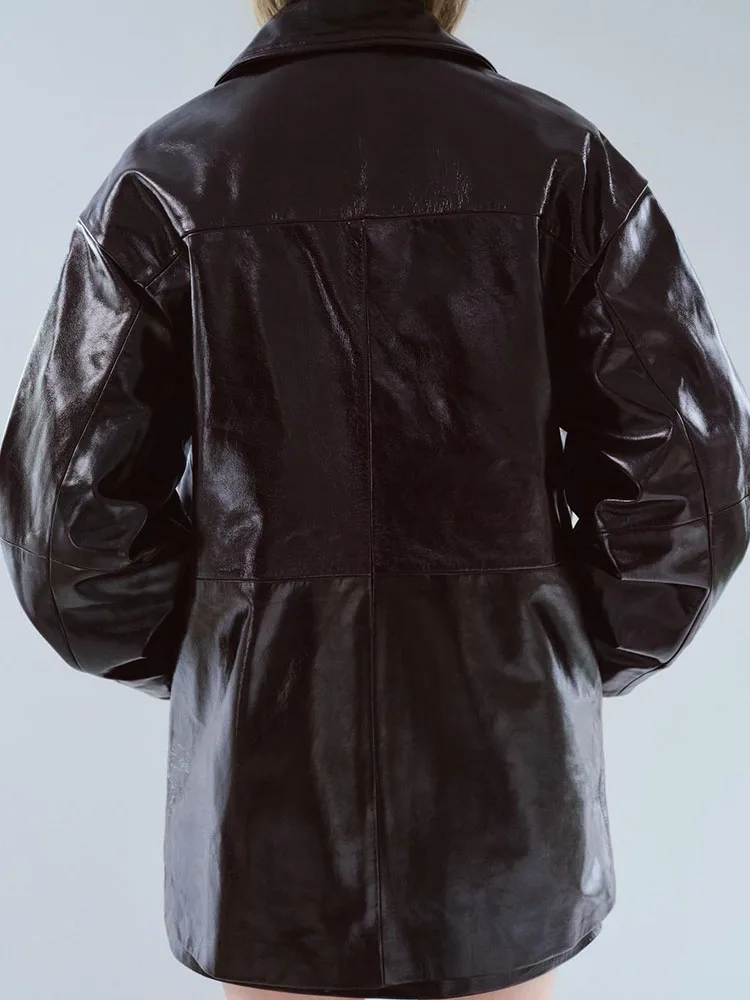 

New Autumn Women's Long Sve Collared Jaet Leather Simple ort Skirt Set Faionable Ensemble Ele Busin Casual