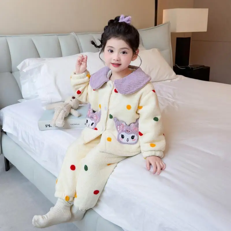 

Girls' Sleepwear Autumn/winter 2026 New Children's Stylish Home Suit Set Girls' Clothing Thick Warm Sanrio Kuromi My Melody Sets