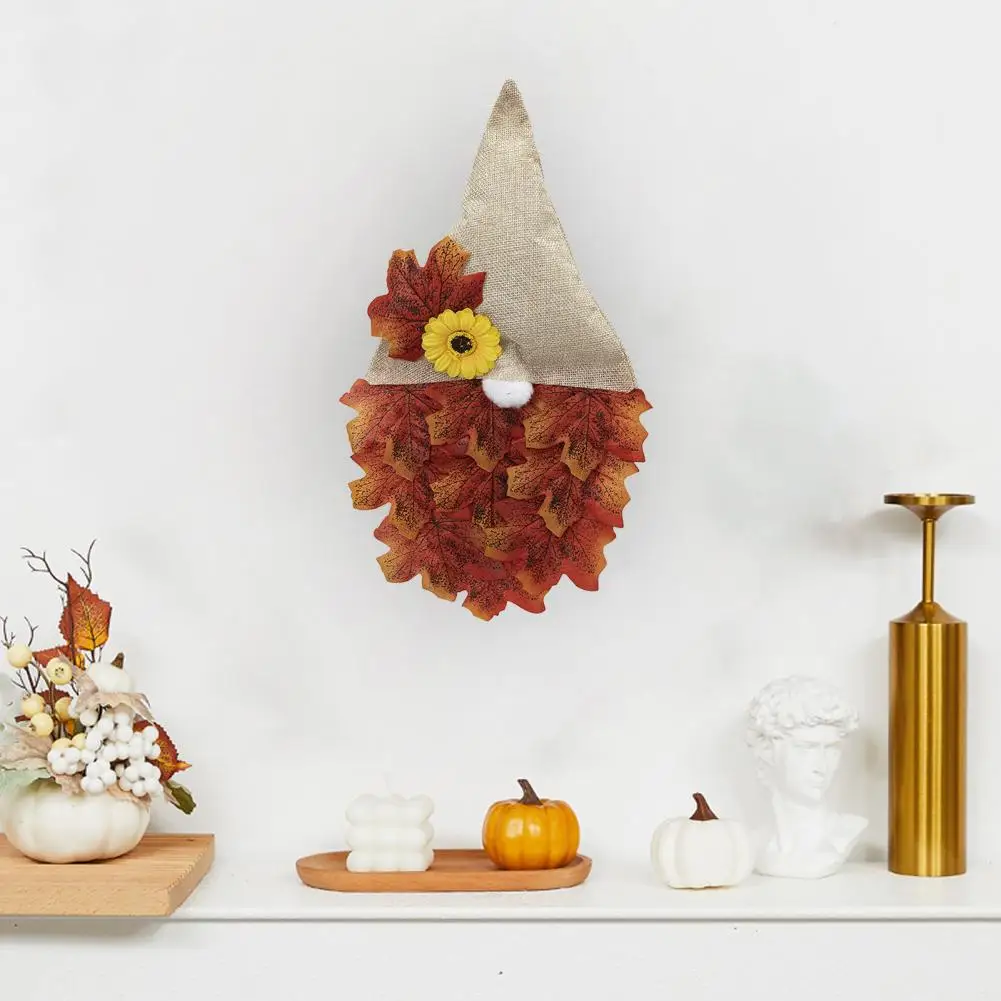 Autumn Maple Leaf Wreath Thanksgiving Faceless Gnome Wall Door Wreath with Artificial Sunflower Harvest Home Decoration