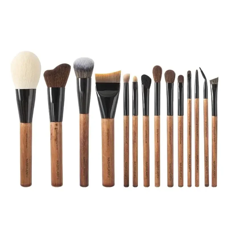 Pinceaux de maquillage en bois naturel, fard à joues, surligneur, poudre, correcteur pour les yeux, outil cosmétique professionnel de précision