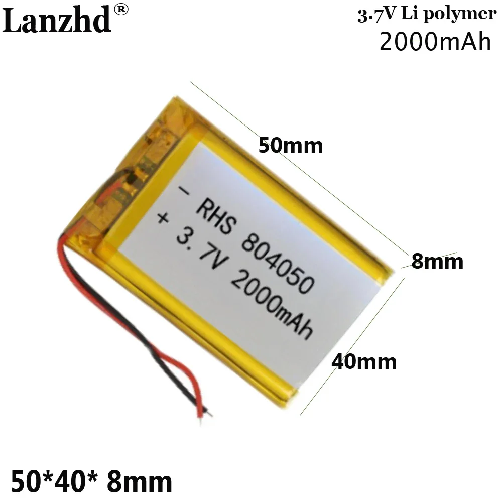 

3.7V Li polymer battery For Smart lock heating gloves hand warmer LED lamp beauty hydrating massage device 804050 2000mah