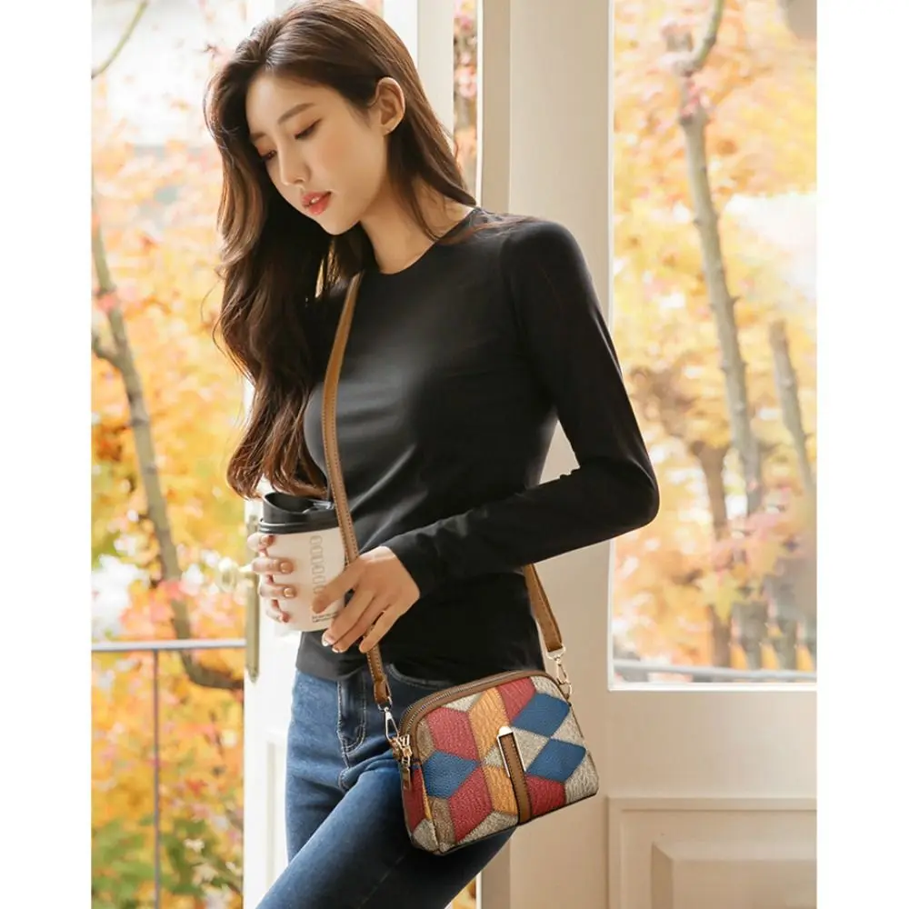 Fashion Trend Handbag Double Zipper Phone Bag Women\'s Shoulder Bag Versatile Ethnic Style Crossbody Bag