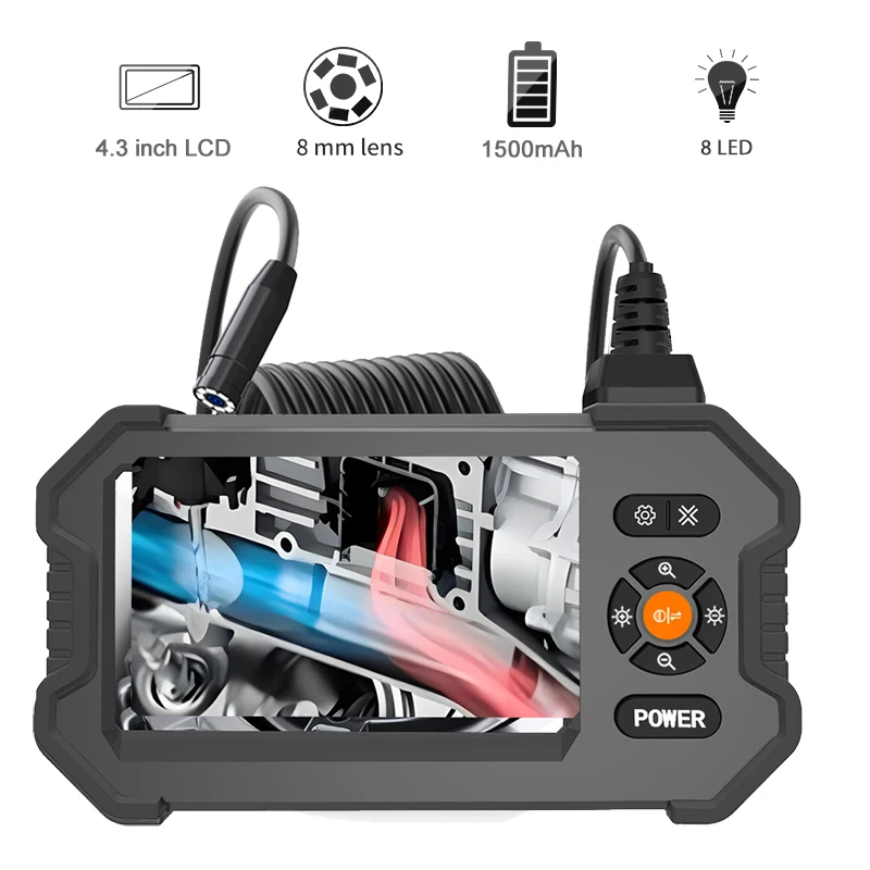 

GUANMOU Industrial Endoscope Camera 4.3 Inch IPS Screen HD1080P Pipe Sewer Inspection Borescope IP67 Waterproof LED For Car