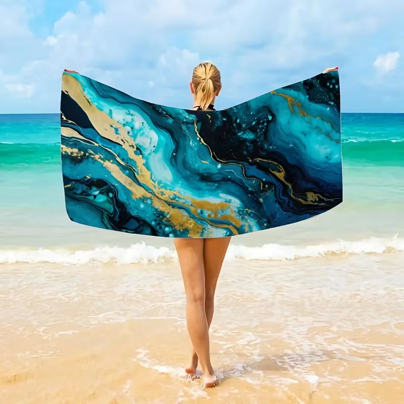 Ultra Soft Deep Blue Marble Patterned Beach Towel, Lightweig